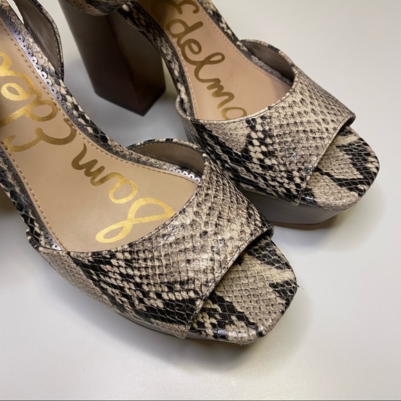 Sam Edelman Rain Snake Chunky Platform Sandal Heels Square Toe Ankle Strap - Picture 6 of 14